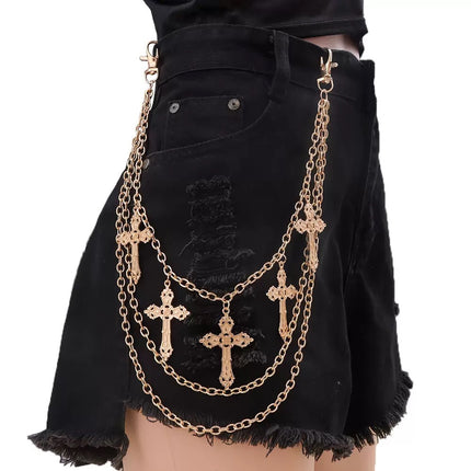 European and American Cross-Border Punk Trendy Cool Cross Pendant Pants Chain Hip-Hop Style Men's and Women's Metal Waist Chain Street Decoration