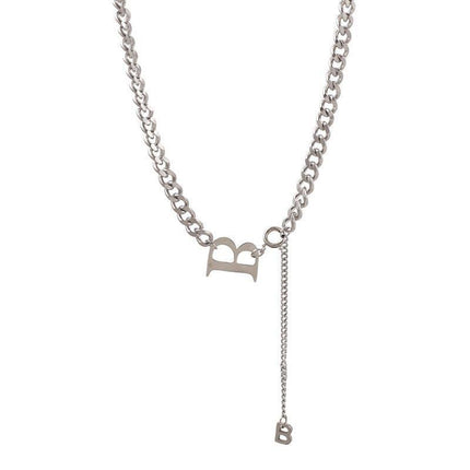 B Letter Necklace for Women, Summer Non-Fading Sweater Chain, 2022 New Trendy Hip-Hop Minimalist Style Clavicle Chain