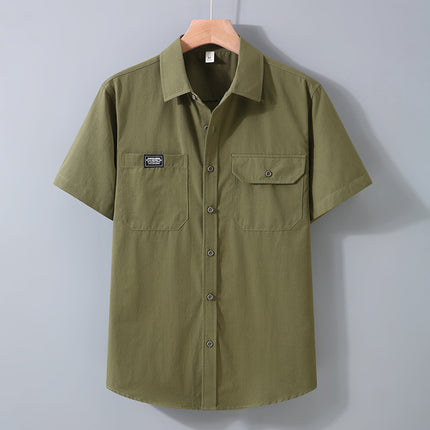 1515 High-end Sense Japanese Style Short-sleeved Shirt Men's Summer New Loose plus size Workwear Shirt Puffy Handsome Lapel Top