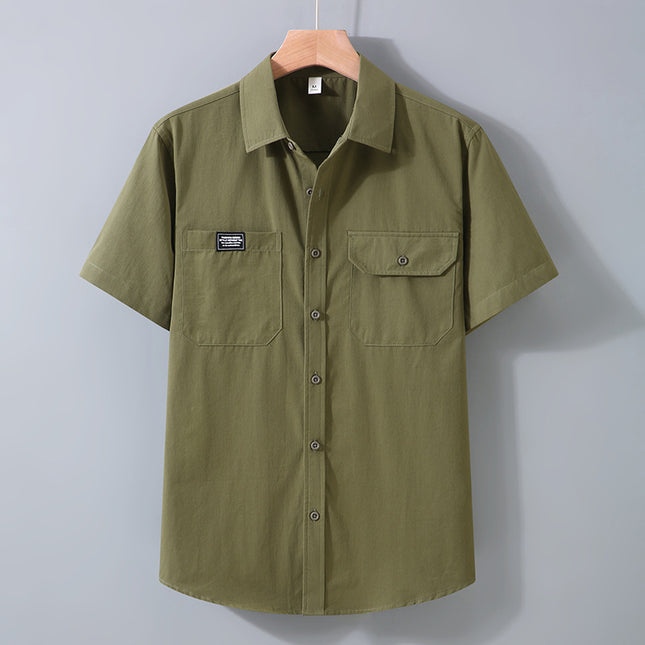 1515 High-end Sense Japanese Style Short-sleeved Shirt Men's Summer New Loose plus size Workwear Shirt Puffy Handsome Lapel Top