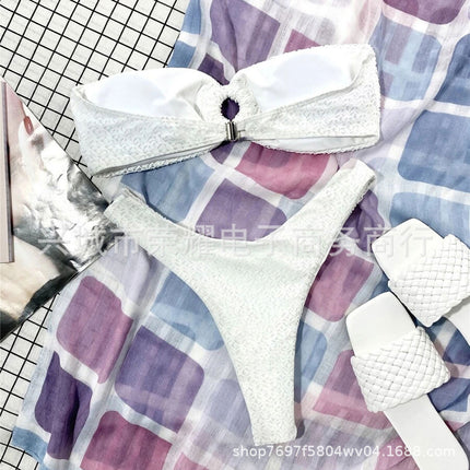 Swimsuit Women's 2024 New European and American Foreign Trade Split Swimsuit Hollow Solid Color Tube Top Sexy Bikini Bikini
