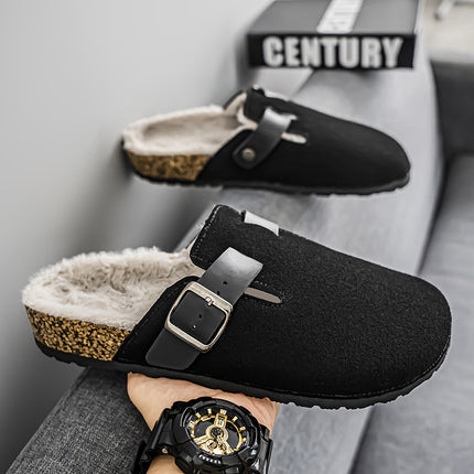 Cross-Border Winter Birkenstock Half Slippers Men's Fleece-Lined Warm Slip-On New Toe-Toe Shoes Men's Office Slippers