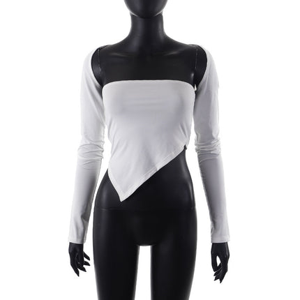 M23Tp004 European and American Style Women's Spring New Solid Color Long-Sleeve Shawl Off-Shoulder Bustier Crop Top Wholesale
