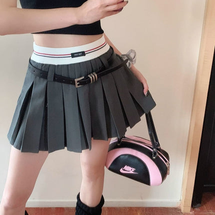 College Style Pleated Skirt Women's Autumn and Summer Sexy White Slim High-Waisted A-Line Skirt Petite Short Skirt Ins