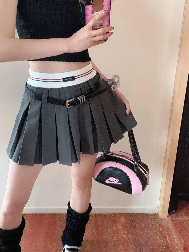 College Style Pleated Skirt Women's Autumn and Summer Sexy White Slim High-Waisted A-Line Skirt Petite Short Skirt Ins