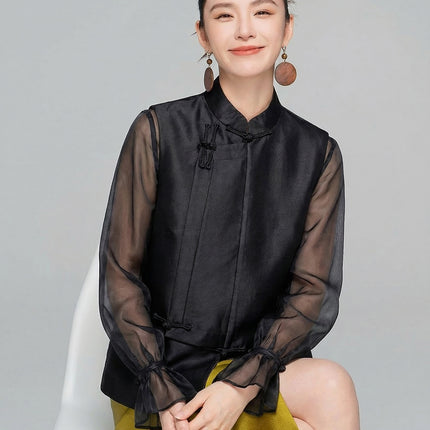 【Zhihetang】2026 Spring New Style New Chinese Style Stand Collar Buttoned Vest for Women, High-End Sleeveless Layered Vest