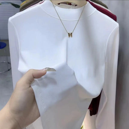 2025 New Women's Solid Color Fashion Easiest for Match Slim Bottoming Shirt T-Shirt Spring and Autumn Mid-Collar Top Half Turtle Collar Autumn and Winter