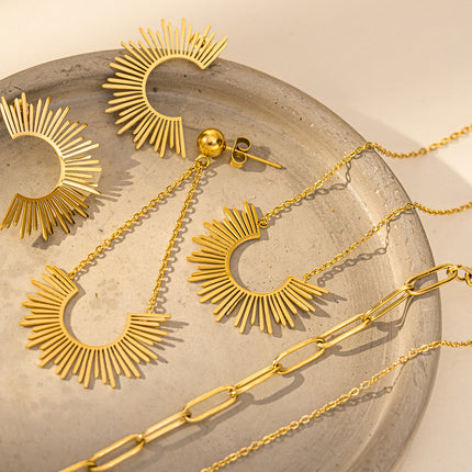 European and American fashion jewelry cross-border foreign trade INS wind gold-plated stainless steel fan-shaped exaggerated personality earrings women wholesale