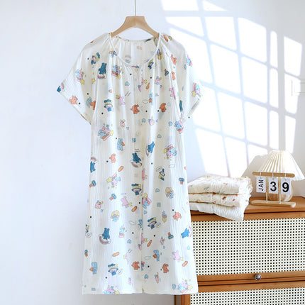 Pure Cotton Gauze Three-Quarter Sleeve Nursing Nightgown, Summer Thin Maternity Pajamas, Postpartum Clothing for Expectant Mothers, Postpartum Nursing Clothes