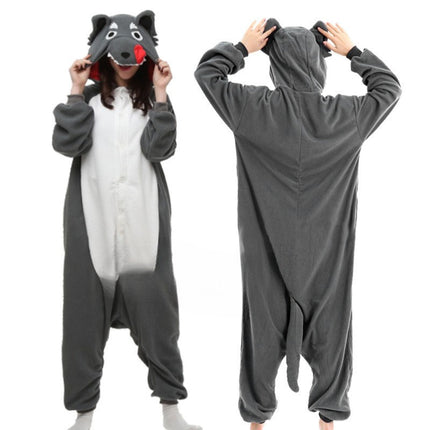 Mixed batch spring autumn and winter flannel cute cartoon conjoined animal pajamas wolf home clothes toilet lovers