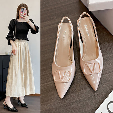 2025 New Spring & Fall Elegant High-Heeled Shoes French Stiletto Pointed Toe Beautiful Toe-Cap Sandals Nude Women's Shoes