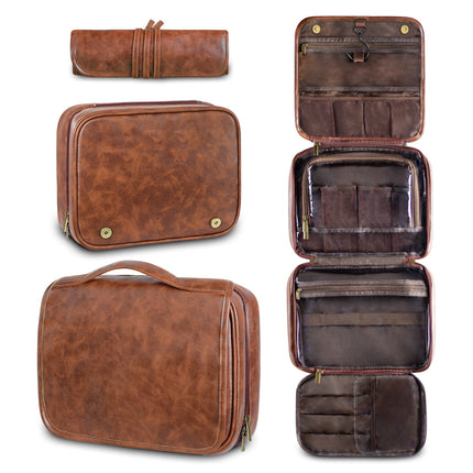 2024 new men's business pu wash bag large capacity High sense storage partition waterproof cosmetic bag storage bag