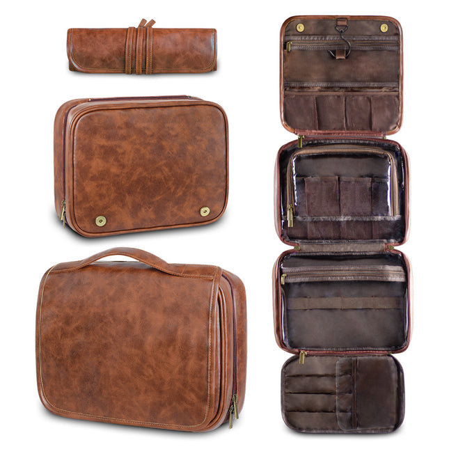 2024 new men's business pu wash bag large capacity High sense storage partition waterproof cosmetic bag storage bag
