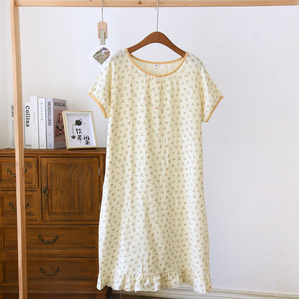 Women's Cotton Double-layer Gauze Baby's Cotton Nightdress Summer New Short-sleeved plus size Loose Thin Cotton Home Clothes
