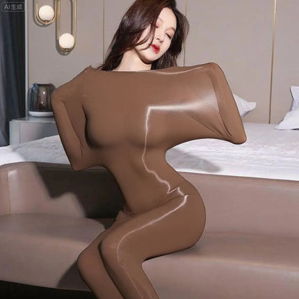 New Arrival Oil-glossien Silk Stockings Thin Sexy Full Body Oil Bright Chest Seamless Horse Oil Fun Open Tights 1074