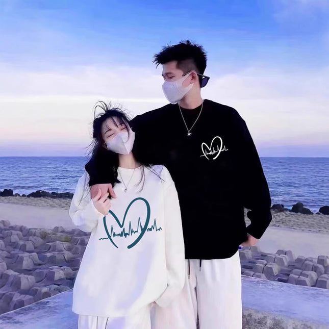 High-end Men's and Women's Long-sleeved Ins Style Top Special Couple Clothing Autumn and Winter fleece-lined Round Neck Sweat Fashion Brand Class Clothes