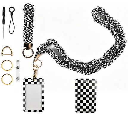 Long Mobile Phone Lanyard with a Neck-Hanging Design, Handmade Sturdy Pleated Fabric Phone Strap with Metal Buckle and Elastic Decorative Chain