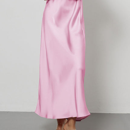 In-Stock Cross-Border Women's Clothing Wholesale European and American Style Elegant Satin Midi Skirt Slimming and Flowy