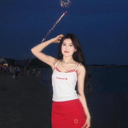 Hot Girl Suit Women's Swimsuit Summer Letter Print Slim White Suspender Belt