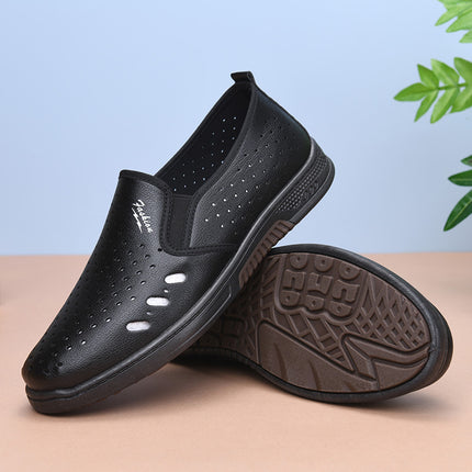 Summer Men's Sandals, Breathable Hollow Casual Leather Shoes, Soft Soles, Non-Slip Soft Leather, Lightweight Work Shoes, Clogs