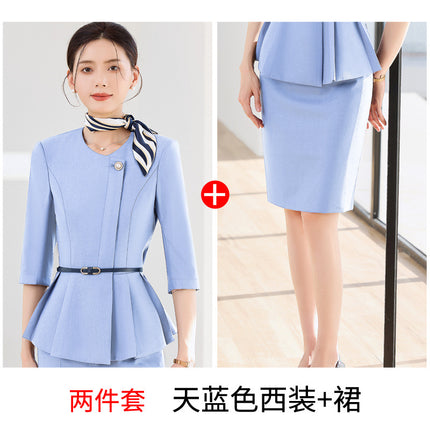 High-end professional suit female spring and autumn temperament goddess fan host formal dress beauty salon front desk overalls two-piece set