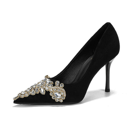 898-502 One Piece Drop Shipping Fashion Ultra High Stiletto Pearl Buckle Flats 2021 Winter New 7-9cm High Heels