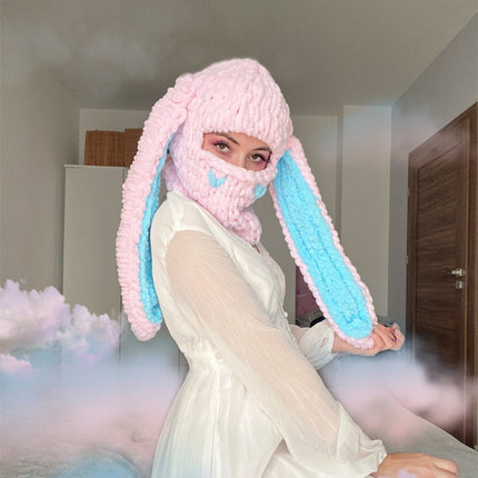 Bear Mask Headgear Sweet Cool Spice Girl Style European and American Handmade Knitted Thickened Wool Warm Hat Cute Autumn and Winter Hat
