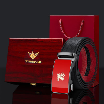 King's Paul 2025 New Arrival Belt Men's Red Year of the Snake Men's Belt Automatic Buckle Belt Gift