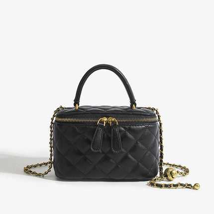 Chanel Style Box Bag Gold Ball Diamond Plaid Chain Bag Genuine Leather 2022 New Mini Square Bag Women's Crossbody Bag for Summer