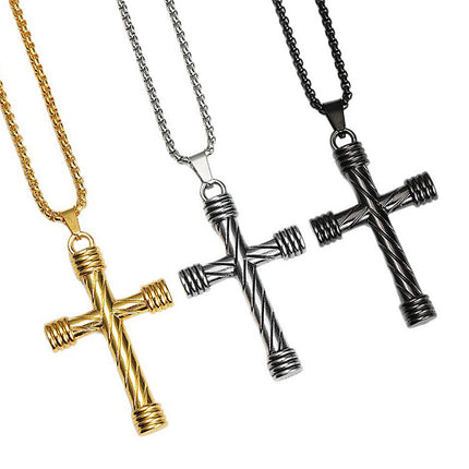 European and American Simple Cast Cross Men's Pendant Necklace Punk Style Black Cross Sweater Chain Jewelry Wholesale