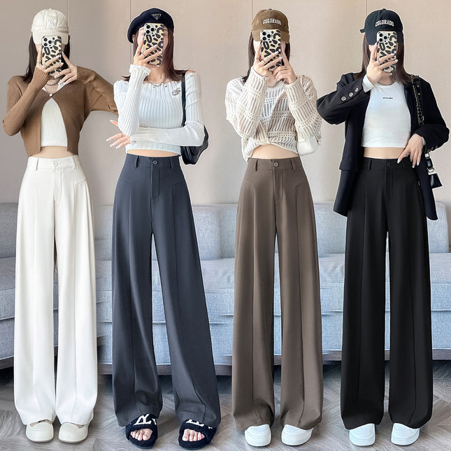 2025 Autumn and Winter New High-End Draped Suit Wide-Leg Pants for Women High-Waisted Slim Narrow Casual Straight Pants