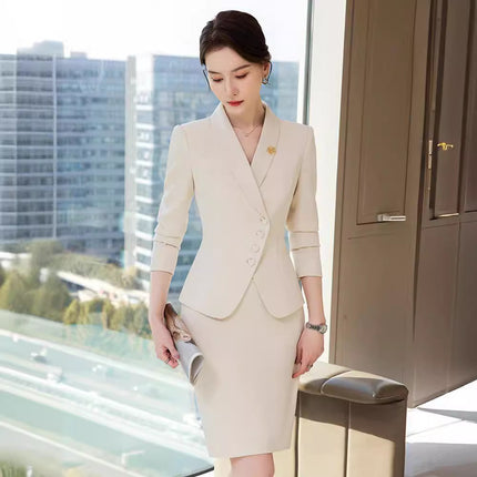 apricot Suit suit Female 2024 Spring and Autumn Hotel Beauty Salon Jewelry Store Front Desk Reception Professional Temperament Work Clothes