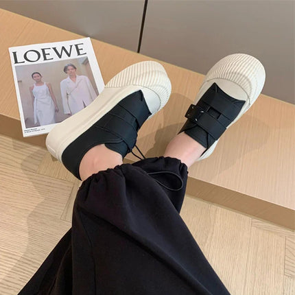 Grape mom with lazy person hook and loop versatile round head small white shoes increased thick bottom biscuits round head 24 new women's shoes