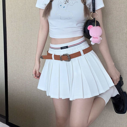 College Style Pleated Skirt Women's Autumn and Summer Sexy White Slim High-Waisted A-Line Skirt Petite Short Skirt Ins