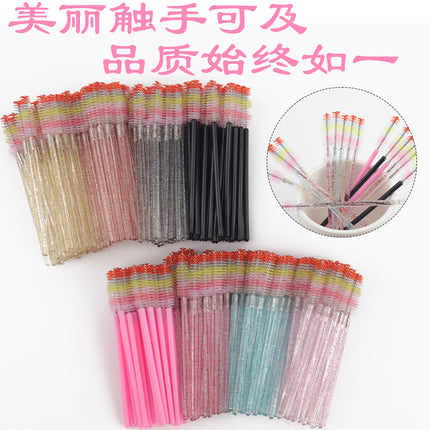 New 50-Pack Disposable Eyelash Brushes, Special for Eyelash Extensions, Crystal Handle Colorful Eyebrow Brushes, Factory Wholesale