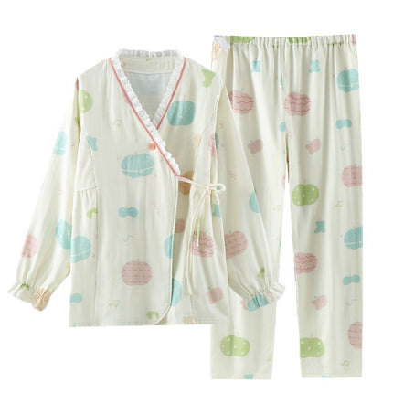 Spring, Summer, and Autumn Pure Cotton Three-Layer Gauze Kimono-Style Maternity Wear, Postpartum Nursing Pajamas, Maternity and Delivery Home Wear