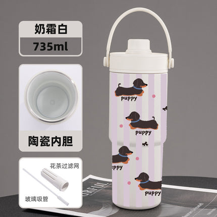 Cross-border high-value 316 stainless steel thermos cup large-capacity double-drink ceramic liner car cup portable handle cup