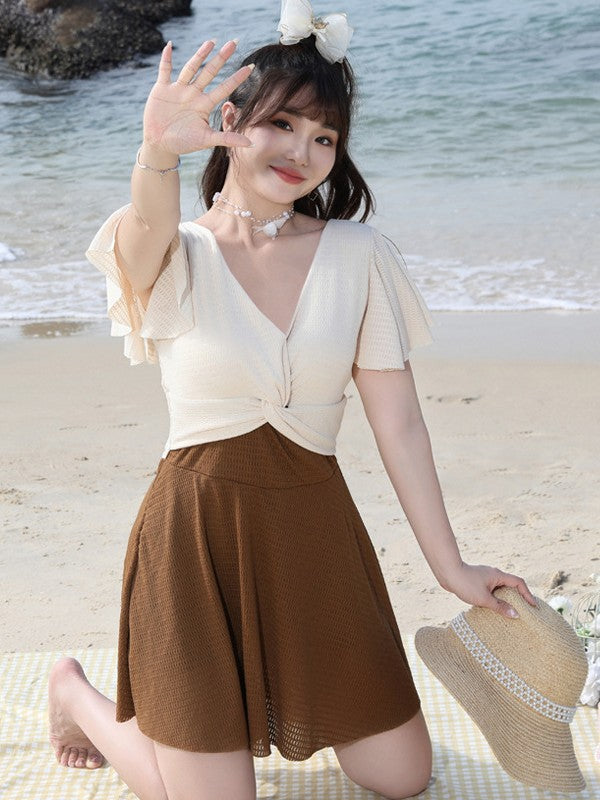 2024 new plus size one-piece swimsuit women slim conservative slightly fat mm skirt belly-covered anti-light swimsuit boxer