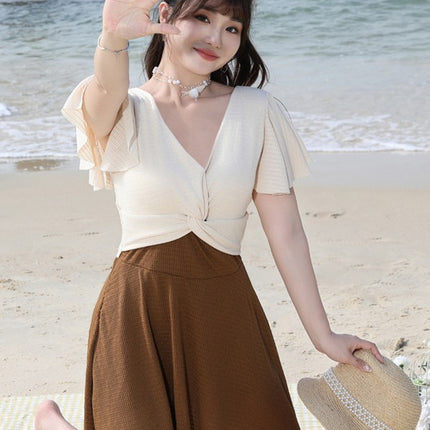 2024 new plus size one-piece swimsuit women slim conservative slightly fat mm skirt belly-covered anti-light swimsuit boxer
