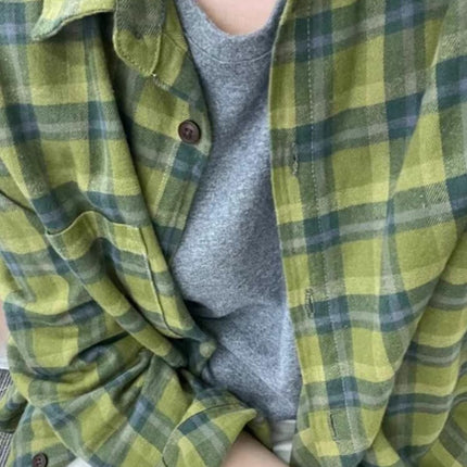 American Retro Green Plaid Shirt Women's 2025 Spring New Design Sense Niche Loose Long Sleeve Shirt Jacket