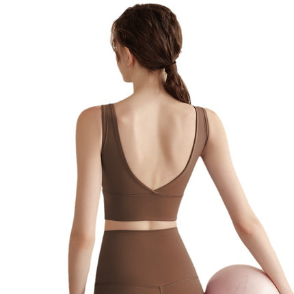 New One-piece V-shaped Backless Wide Shoulder Strap Sports Underwear Women's Yoga Beautiful Back Dance Pilates Sports Bra