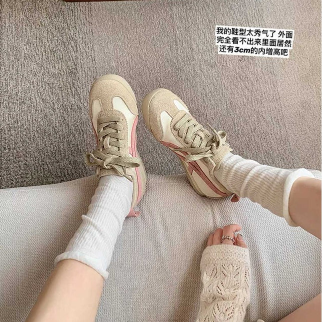 Pigskin Su Yinyin 4.5cm Soft Collapse Interior Height Silk Color-matching Heel Forrest Gump Casual Shoes Women's German Training Shoes