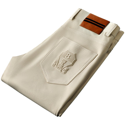 Light Luxury Light Khaki Pocket Embossed Casual Pants Men's Slim Straight Pants Men's Spring and Summer Men's Business Pants