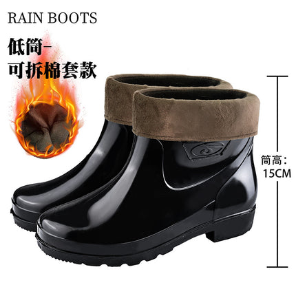 Black High-Tube Men's Rain Boots for Foreign Trade, Waterproof and Non-Slip Kitchen Shoes, Warm Mid-Tube Men's Water Boots, Rain Boots