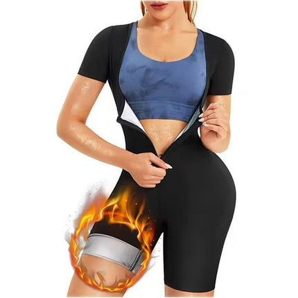 Cross-Border High-End Body Shaping Jumpsuit Short-Sleeved Belt Zipper Design High Elastic Waist and Abdomen Lifting Body Shaping Garment