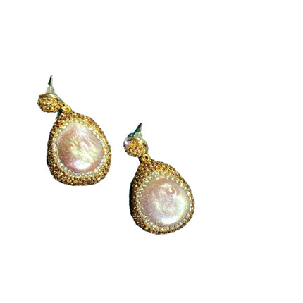 Natural Baroque natural shape pearl hand-set diamond earrings earrings earhooks Joker factory direct wholesale