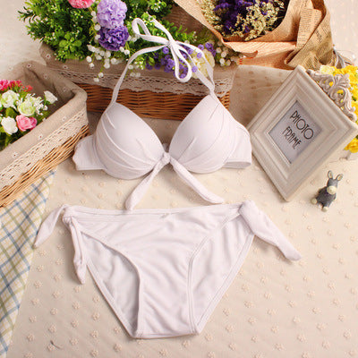 AliExpress European and American swimsuit candy color steel bracket push up thickened Cup sexy bikini split two-piece swimsuit