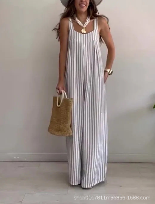 2024 New Women's Clothing Casual Loose Striped Suspender Pants Women's Clothing