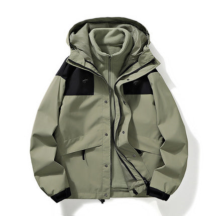 Men's and Women's Windproof Outdoor Mountaineering Suit Three-in-One Removable Shake Grain Liner Couple's Hooded Jacket
