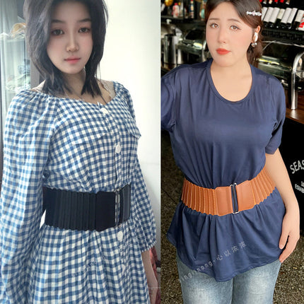 Women's Wide Black Elastic Waist Belt Simple Decoration with Dress Sweater down Jacket Coat Belt Wholesale
